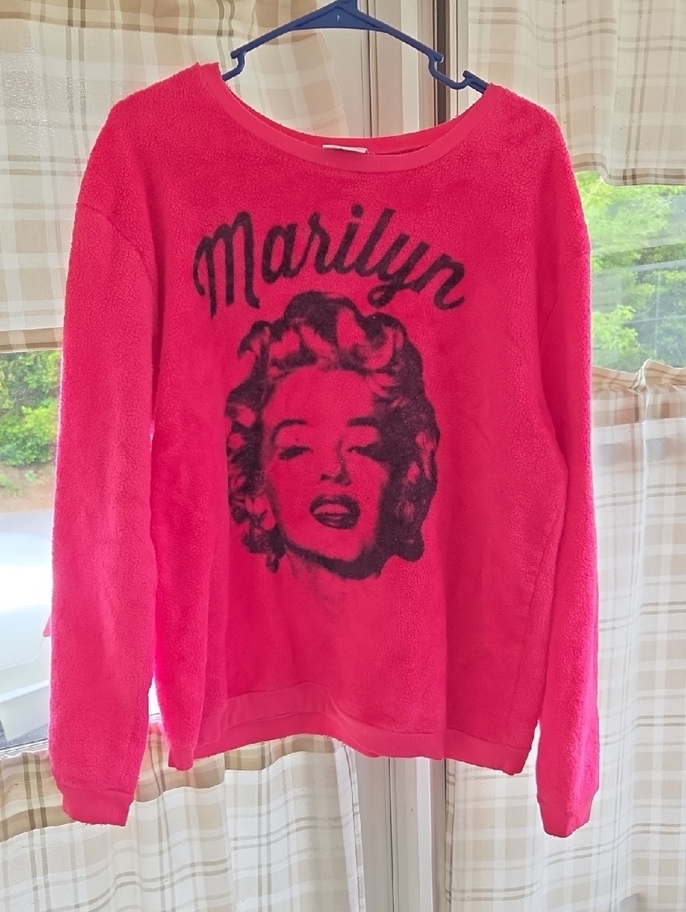 Marilyn Monroe Hot Pink Fuzzy Pullover with Black Script
